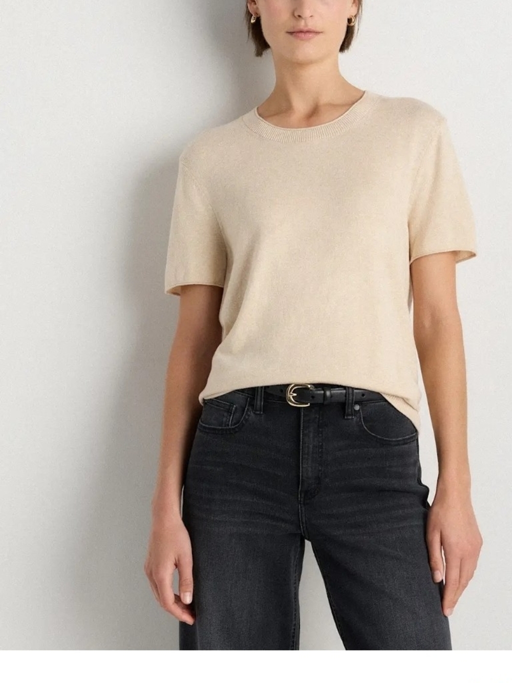 Quince Short Sleeve Crewneck Top in Cream